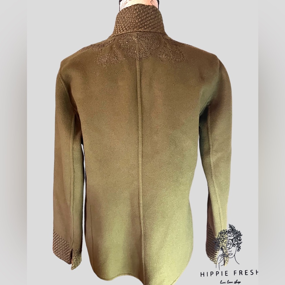 Linda Allard Ellen Tracy 100% Wool Open Front Silk Lined Jacket Embellished 6 - Picture 4 of 6